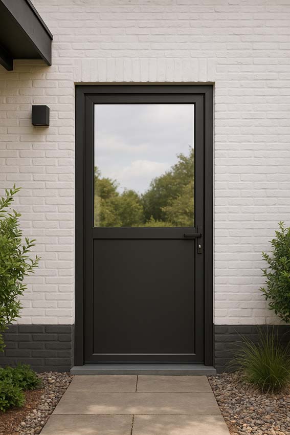 Porte extérieure Tavira semi-vitrée aluminium verre clair noir 960x2180mm poussant gauche