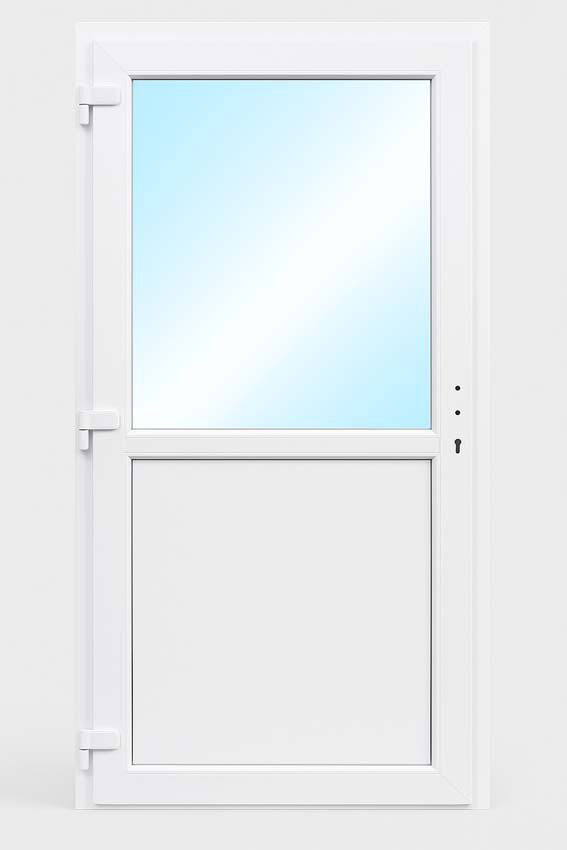 Porte extérieure semi-vitrée PVC verre clair anthracite/blanc ouvrant à gauche sur mesure