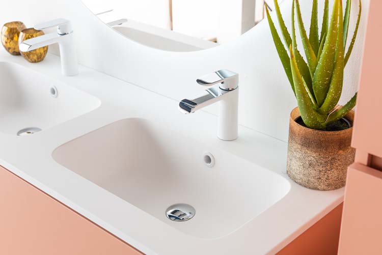 Badkamermeubel Puro blush hangend met dubbele wastafel mat wit 120cm