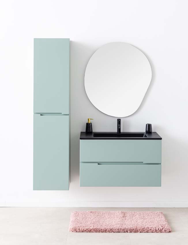 Meuble de salle de bains Truman vert gris suspendu avec lavabo simple noir mat 90cm