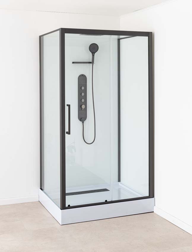 Cabine de douche Amani droite gunmetal porte coulissante 90x115x215cm