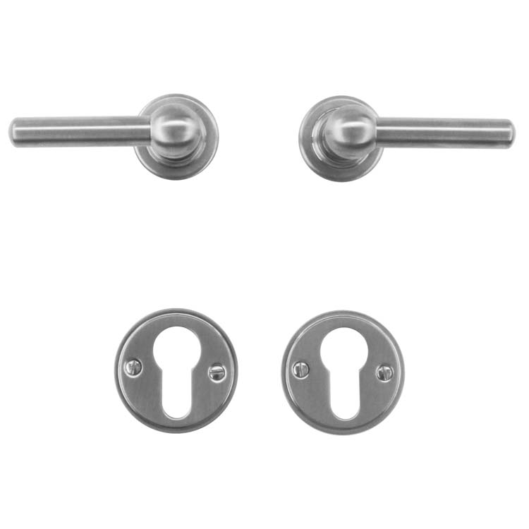 Poignée de porte pro pienza vieux L+L look inox rosace cylindre