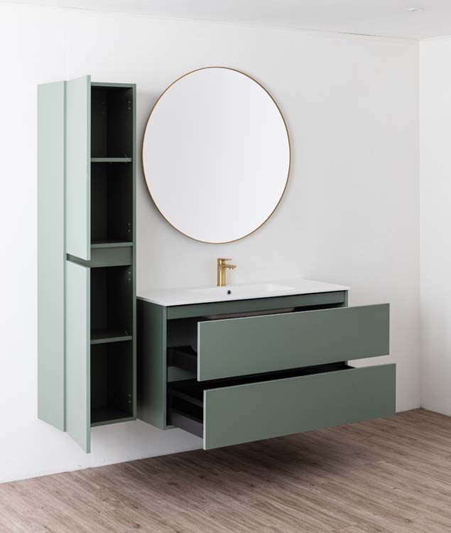 Badkamermeubel Dotan eucalyptus groen met enkele wastafel mat wit 120cm