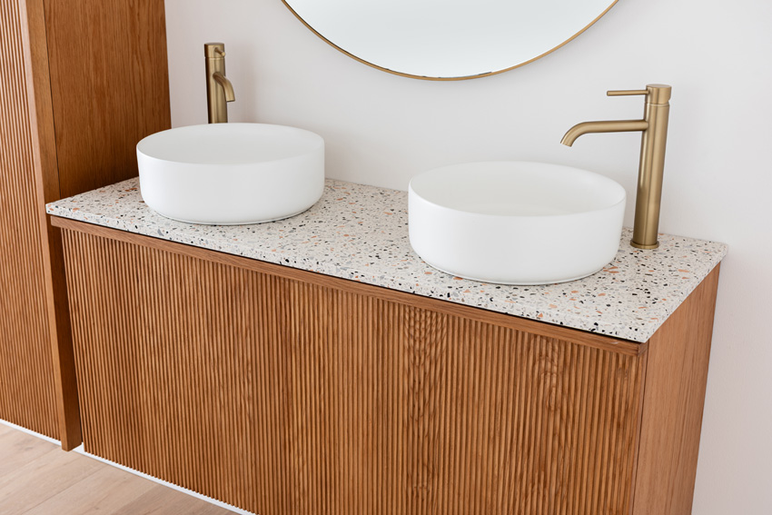 Meuble de salle de bains Fae chêne suspendu avec double plan de travail terrazzo 120cm