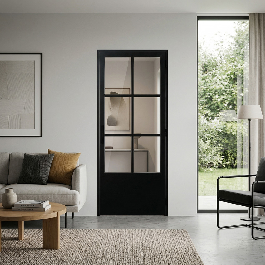Complete deur 63cm steel look feeling 6R helder glas 201.5cm
