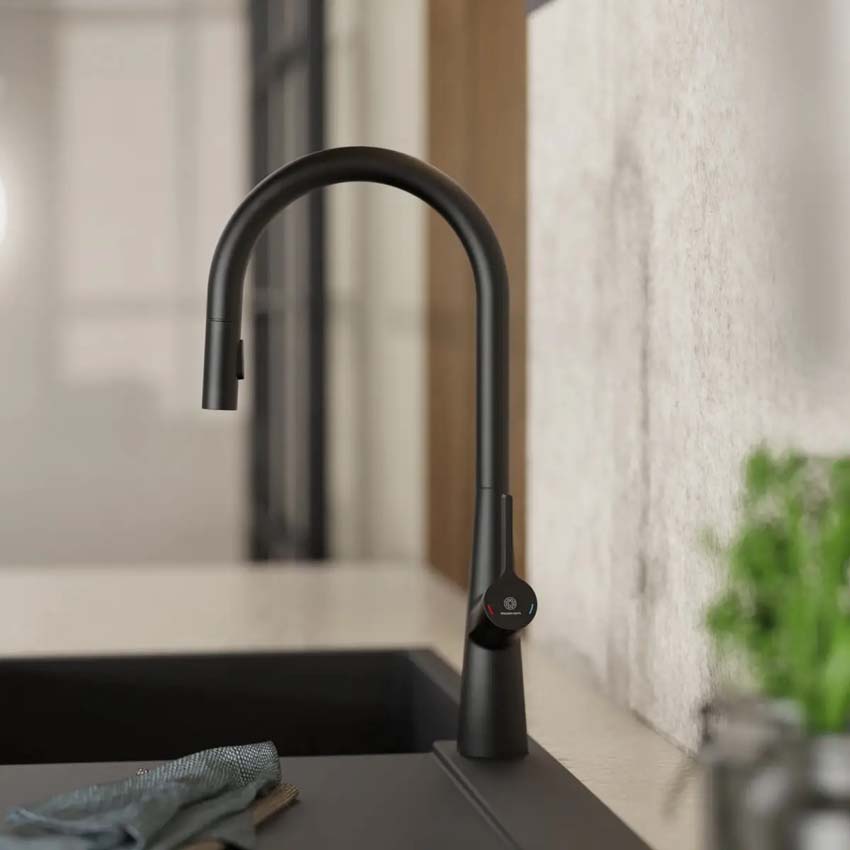 Robinet de cuisine Wasserwerk WK 9 Sphere noir mat avec bec extractible
