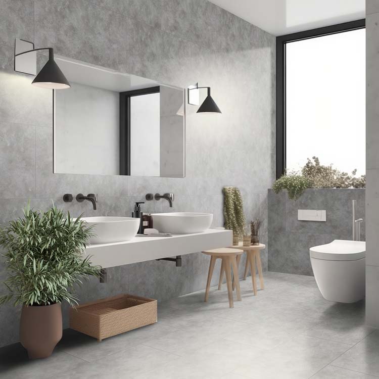 Vinyl vloer Dumafloor Concrete tegel 5mm grijs 73x39,9cm met ondervloer