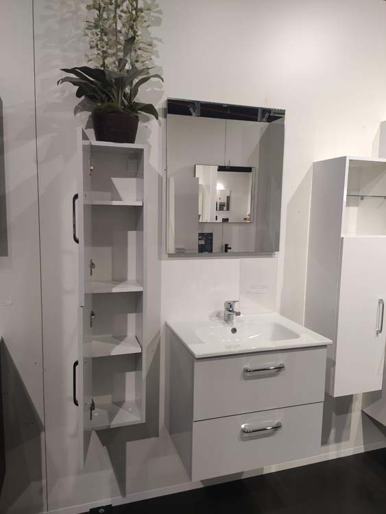 Badkamermeubel Ruben 60cm grijs glans + kolomkast + spiegel