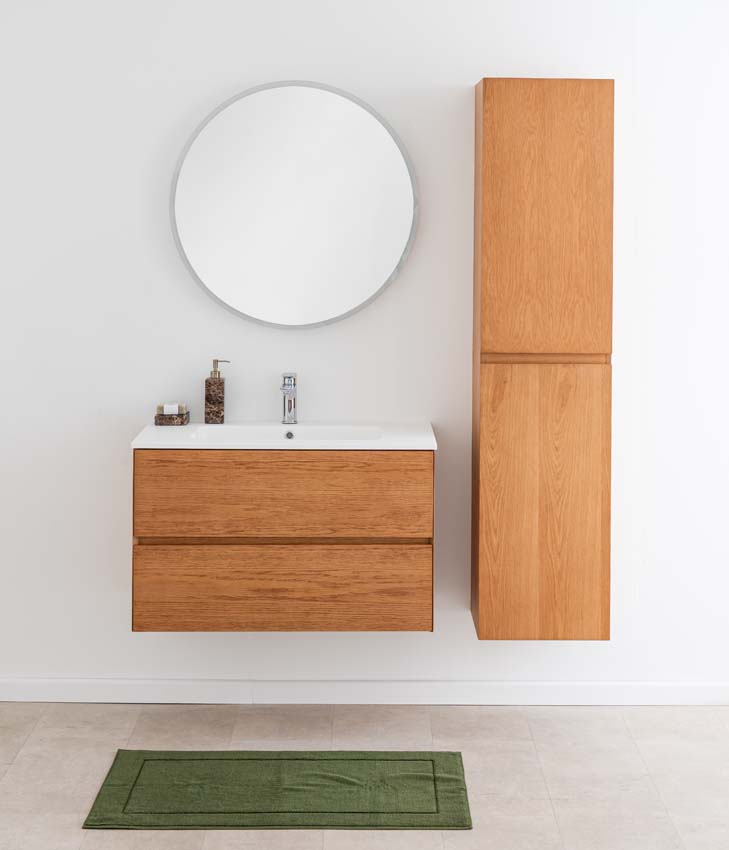 Meuble de salle de bain Fior chêne suspendu avec vasque simple blanc mat 90cm