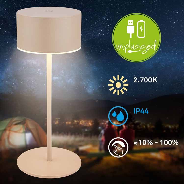 Lampe de table Zurela - beige - 19cm - dimmable - LED - 3W - 2700K - IP44 - USB