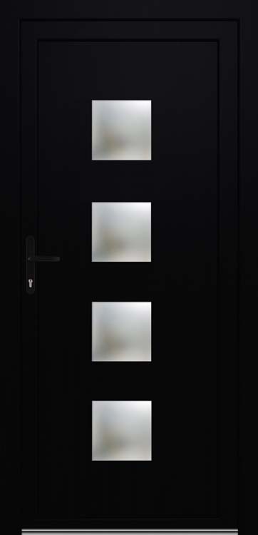 Porte extérieure 4 carreaux PVC noire G vitrage mat 980x2180mm