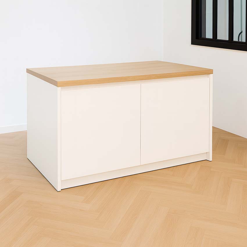 Cuisine île Plenti blanc/look de chêne 124,5 cm