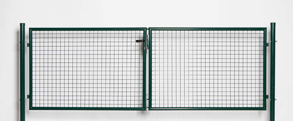Portillon de jardin double complet vert 150x300cm - poteaux ronds, poteaux, serrure et poignée inclus
