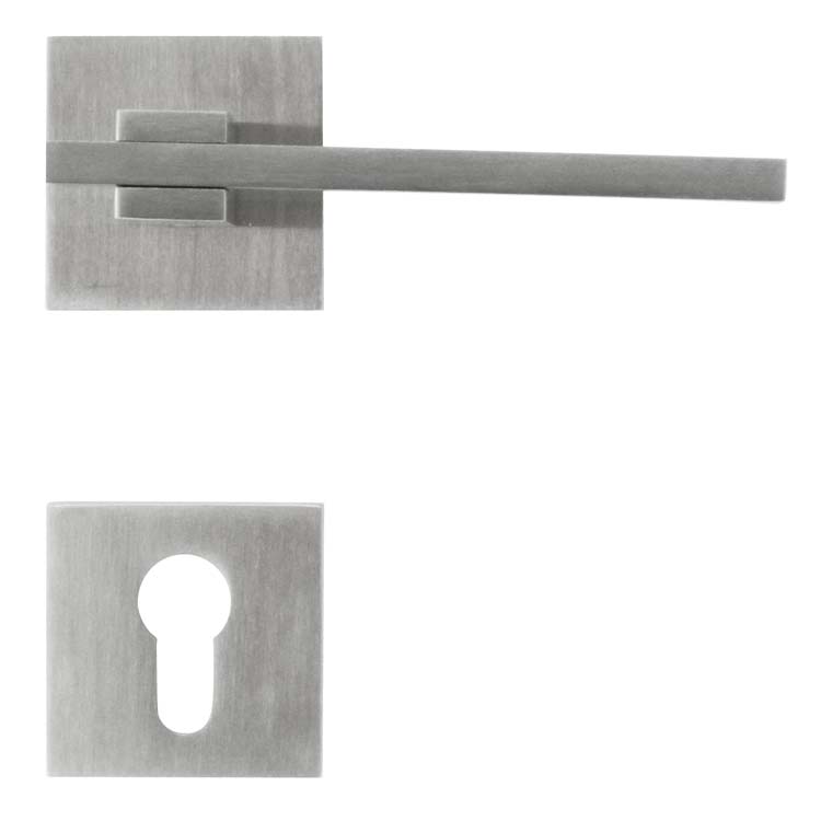Poignée de porte carré 3 inox plus rosace cylindre
