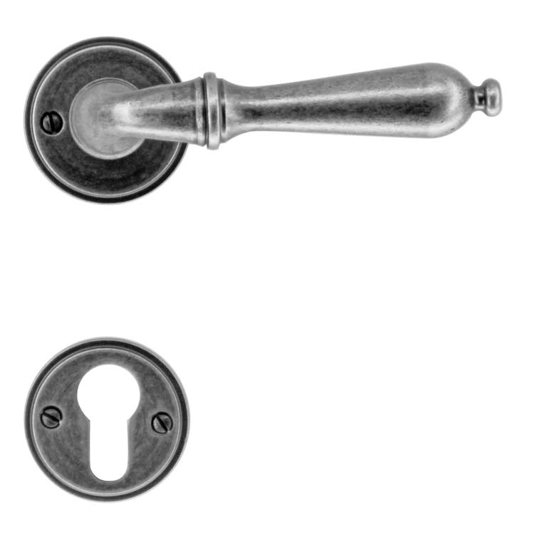 Poignée de porte amalfi vieil argent rosace cylindre