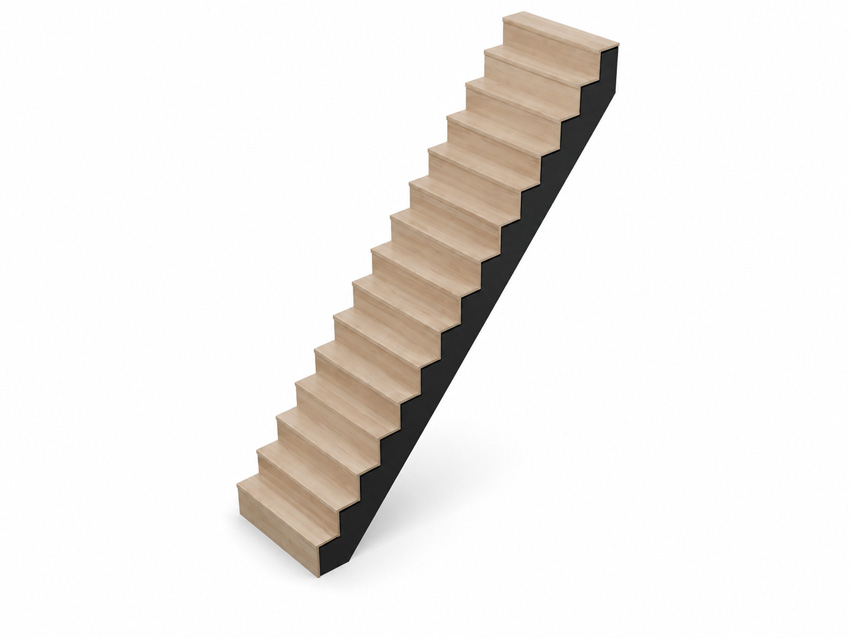 Gesloten trap Lubeck beuk zwarte wang recht 305x90cm aantrede 20cm