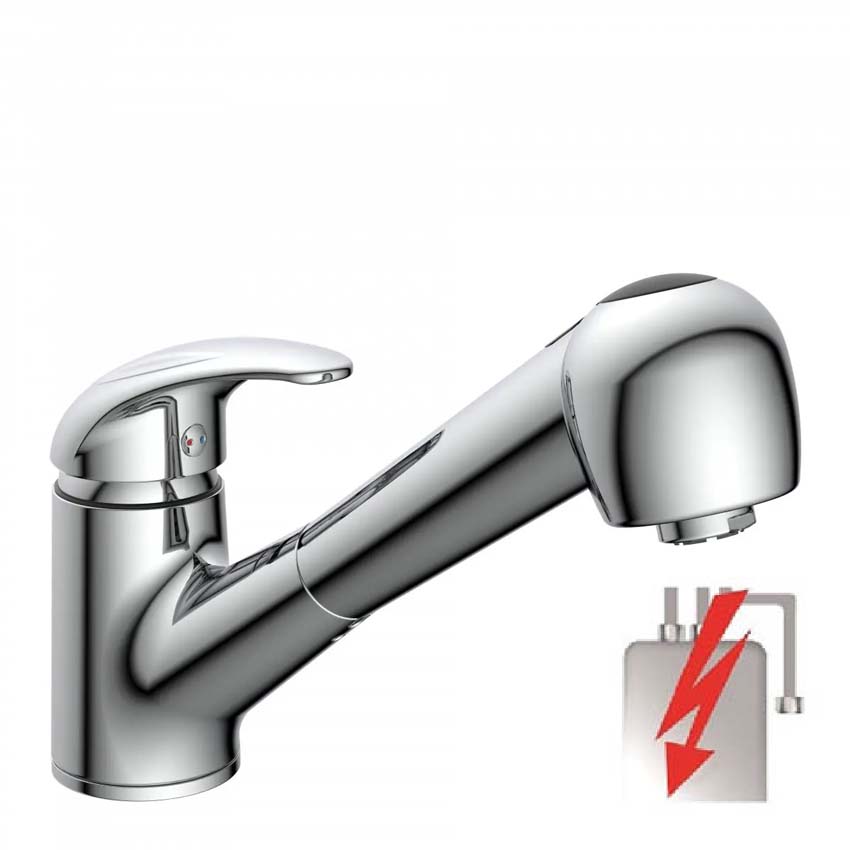 Keukenkraan Aiko chroom lage druk met uittrekbare uitloop