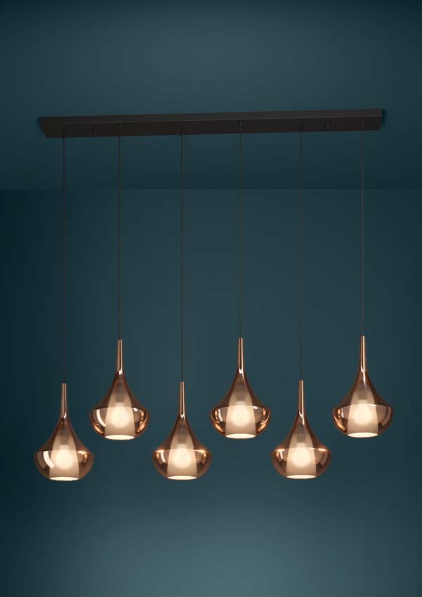 Hanglamp - Zwart/koper - L144,5cm - Dimbaar - E27 - 6x28W