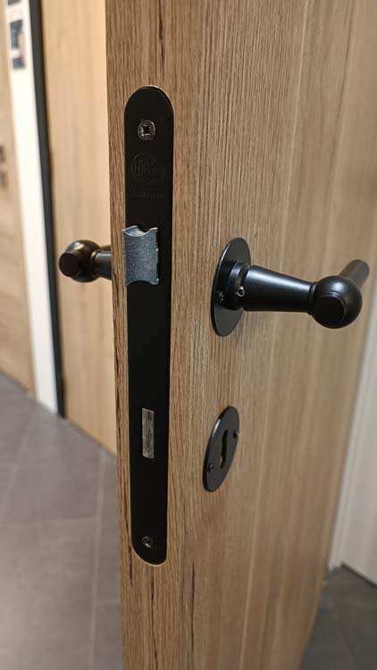 Porte intérieure complète Realwood Oak 4500 verre mat 201,5x78cm aggloméré tubulaire réversible + châssis noir 20cm