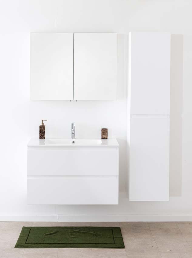 Badkamermeubel Tibo wit met enkele wastafel glanzend wit 90cm