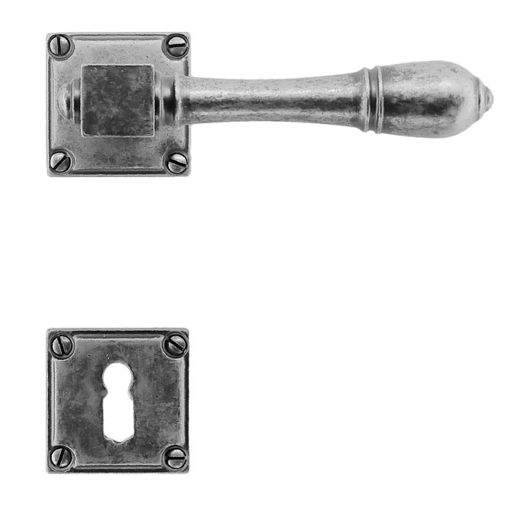 Poignée de porte pro prato vieil argent rosace barbe