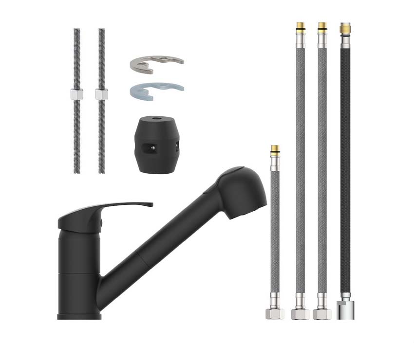 Keukenkraan Diana mat zwart met uittrekbare uitloop