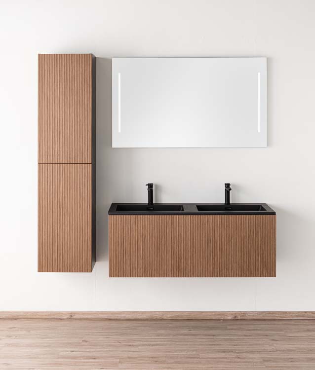 Badkamermeubel Dorian notelaar hangend met dubbele wastafel mat zwart 120cm