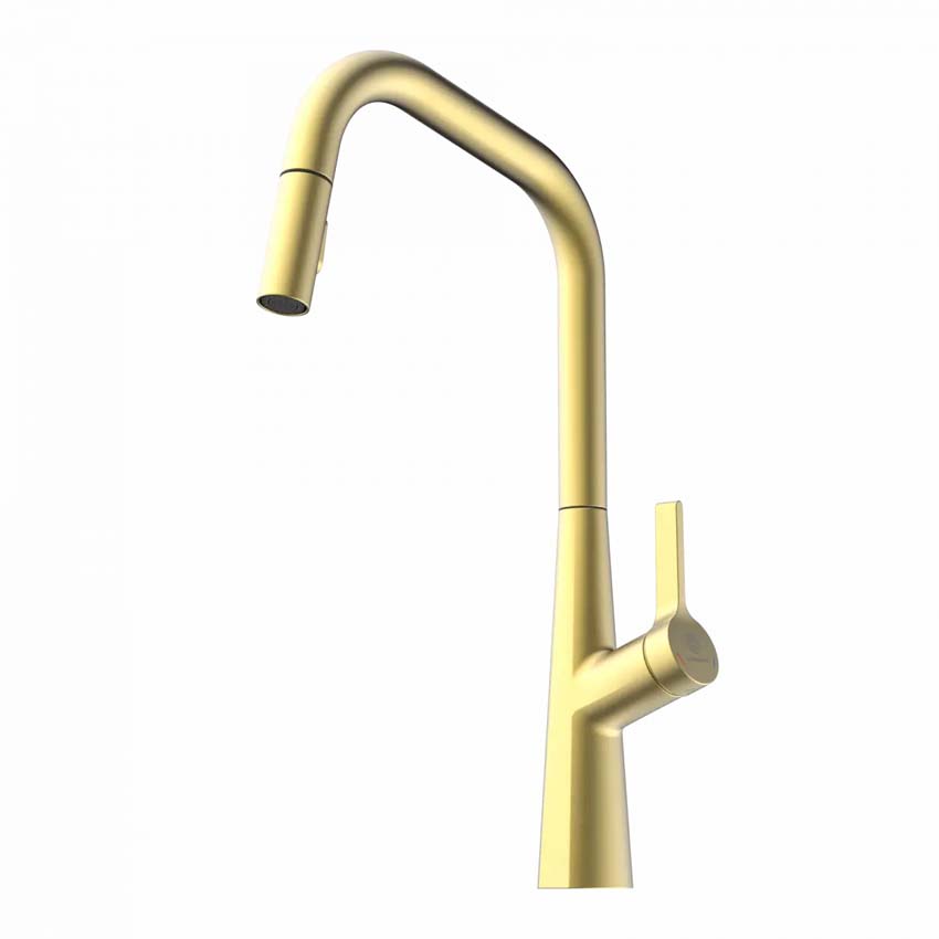 Keukenkraan Wasserwerk WK 9 Edge mat goud met uittrekbare uitloop