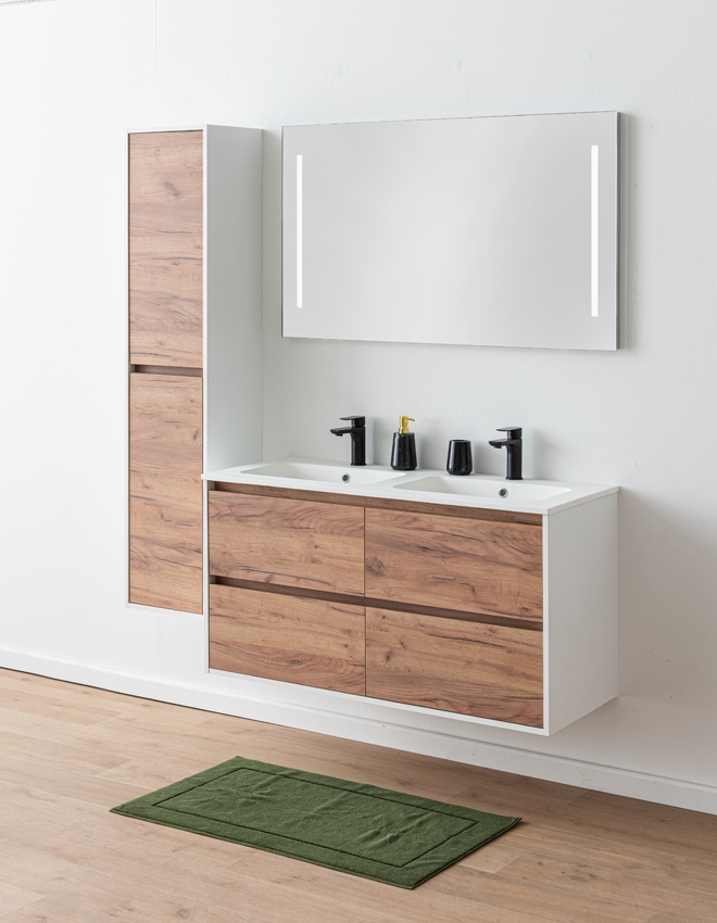 Badkamermeubel Treviso eik/wit met dubbele wastafel mat wit 120cm