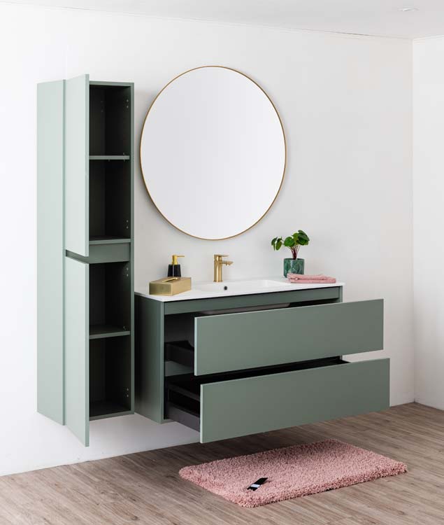 Badkamermeubel Dotan eucalyptus groen met enkele wastafel mat wit 120cm