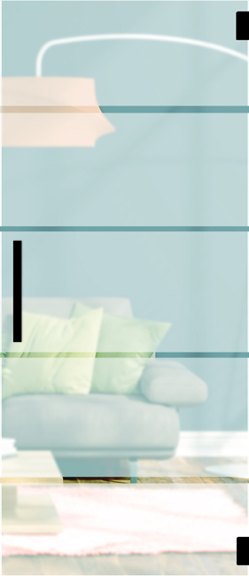 Porte intérieure vitrée complète Sky Dusk mat + 4 lignes transparantes 73x201cm poignée ronde noire + charnières premium