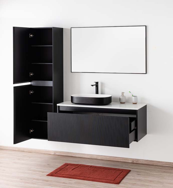 Meuble de salle de bains Windsor noir mat suspendu avec vasque à poser simple 120cm