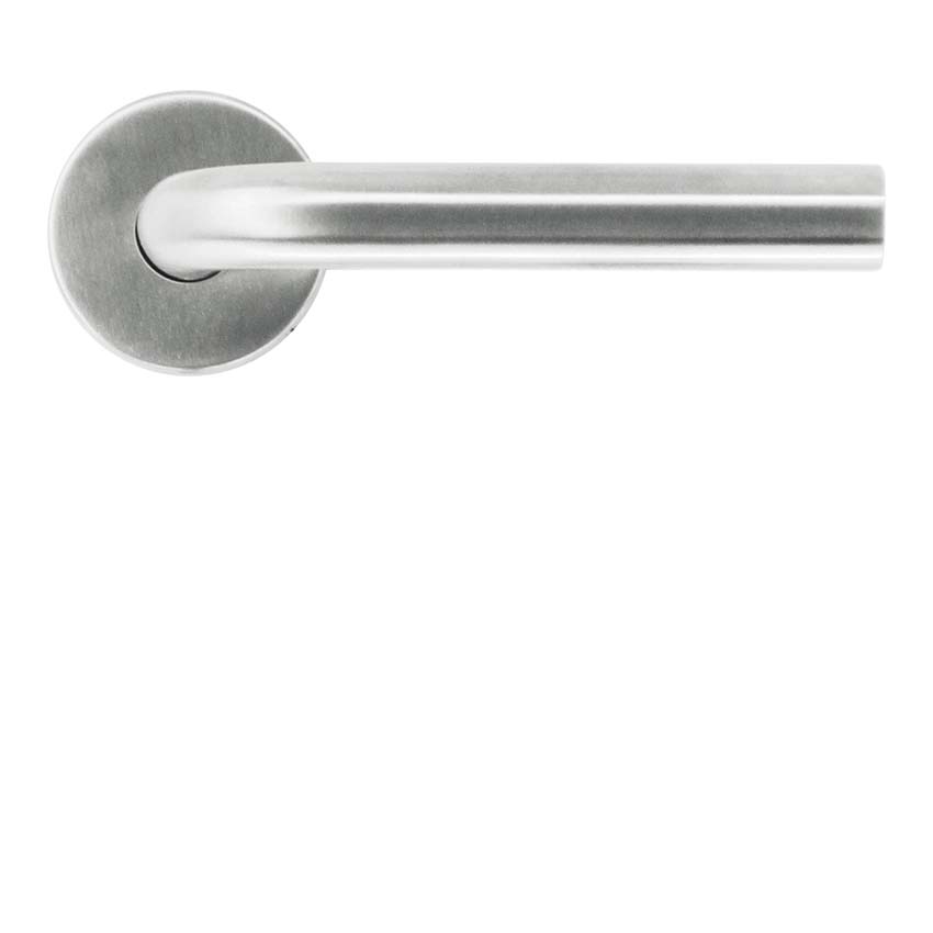 Deurkruk pro L shape inox plus rond 19mm set met rozetten zonder sleutelplaat