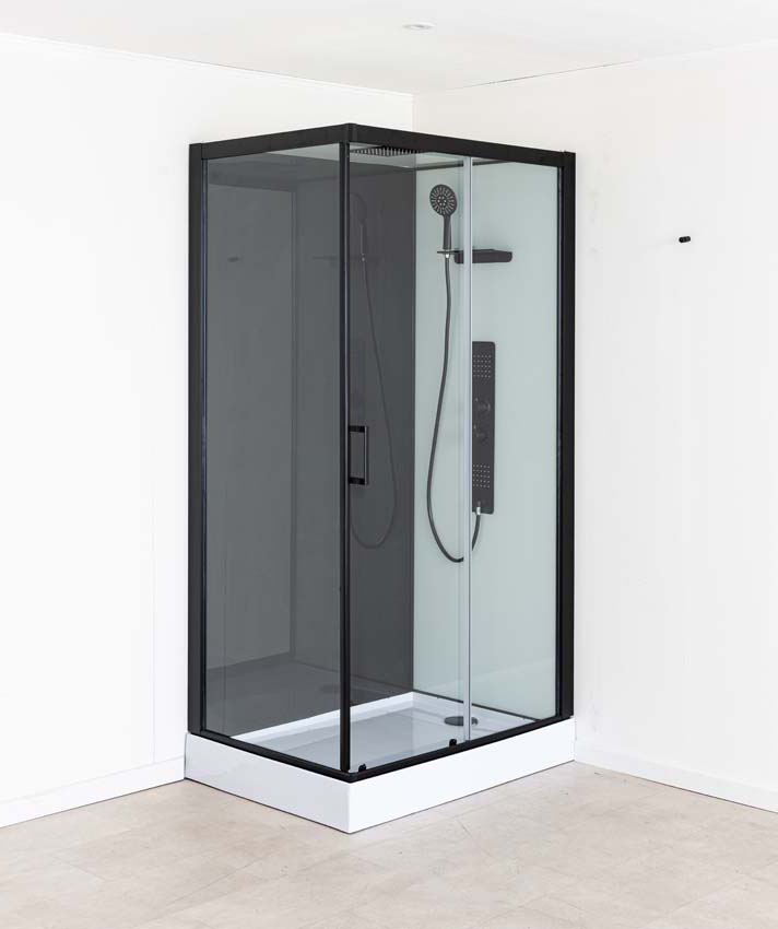 Cabine de douche Piper thermostatique gauche/droite noir porte coulissante 110x80x215cm