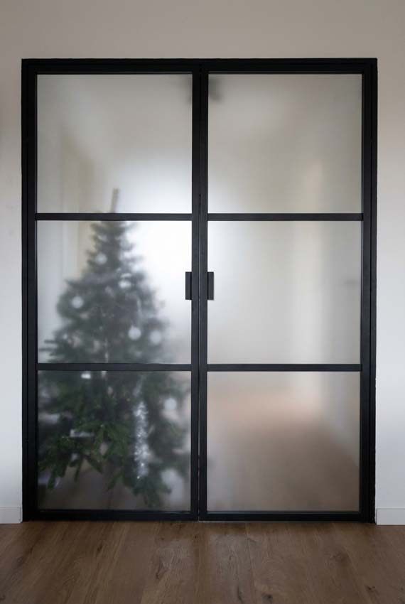 Porte intérieure double vitrée Luxe Dimaro Nero verre mat sur mesure noir poussant à gauche