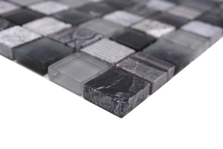 Mozaïek Crystal Stone grijs/zwart mat 30x30cm