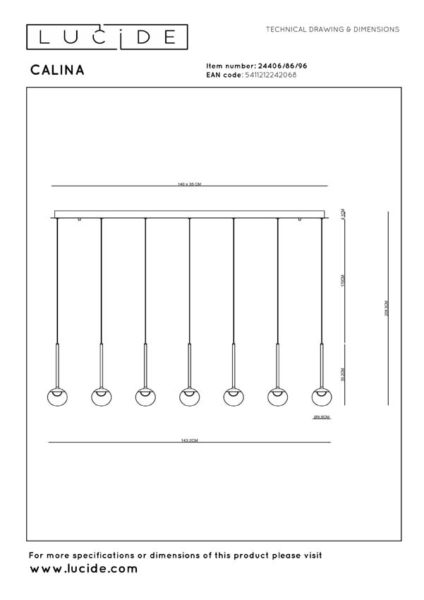 Lucide Premium Calina - Suspension - LED dimmable - CCT - 12x7W 2200K/3300K - Café