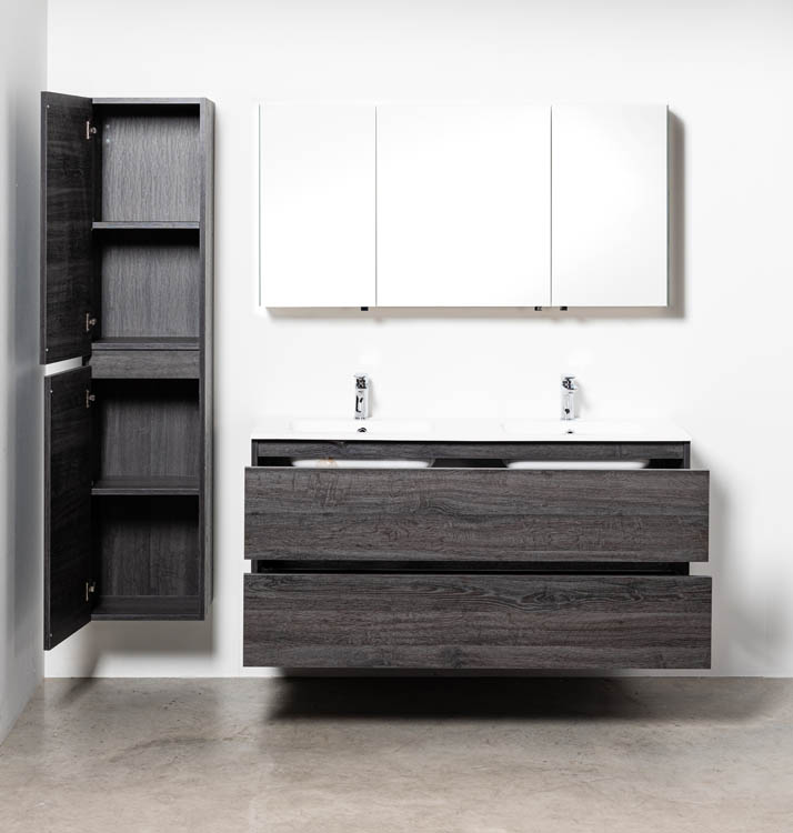 Meuble de salle de bain Dotan chêne foncé 1400 mm 2 lavabo mat