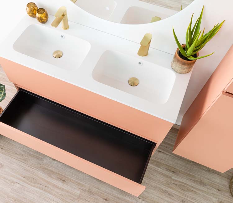 Badkamermeubel Puro blush hangend met dubbele wastafel mat wit 120cm