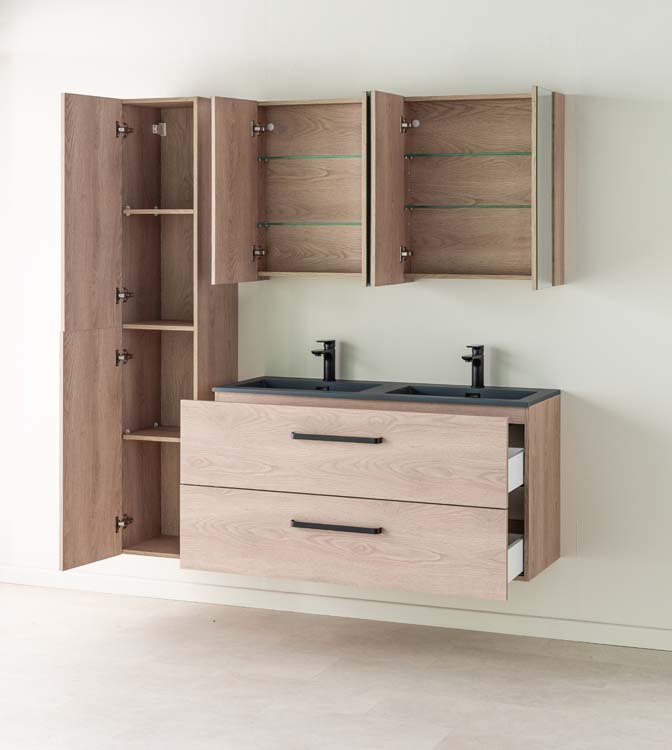 Meuble salle de bain Chêne Bison 1200 mm lavabo ciment