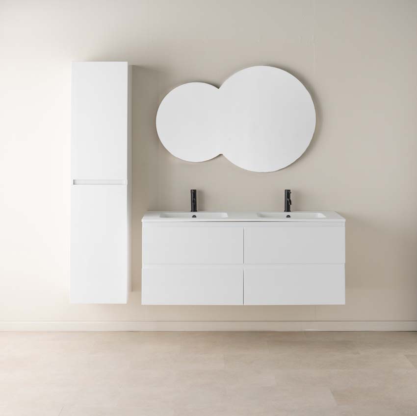 Meuble de salle de bains Tibo blanc suspendu avec lavabo double blanc mat 140cm