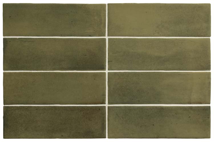 Carrelage de sol et mural Nono Verd mat vert olive 5x15cm