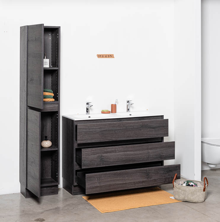 Badkamermeubel dotan donkere eik 1200mm staand 2 wastafel mat wit Badkamermeubel dotan donkere eik 1200mm staand 2 wastafel mat wit