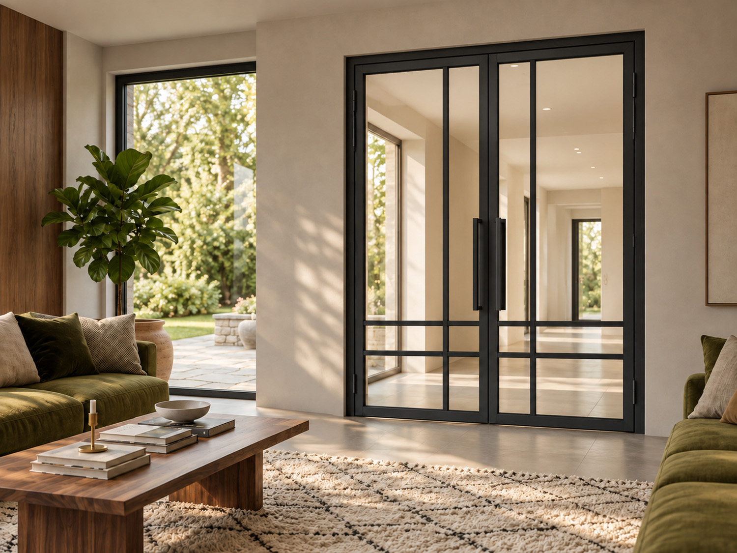 Double porte intérieure en acier Tara noir 2x6W asymétrique 176x204cm poussant droit