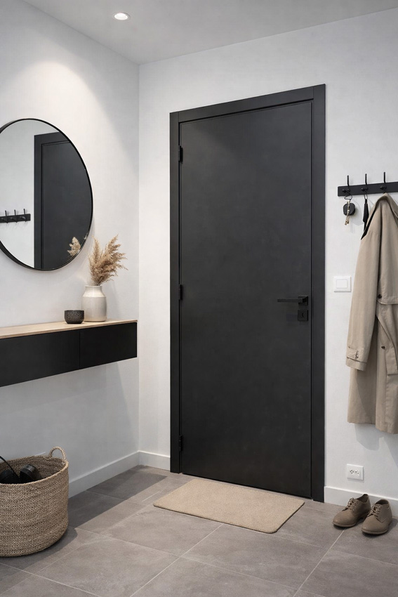 Porte intérieure complète Robusto noir mat 201,5x73cm tubulaire réversible + châssis 16,5cm