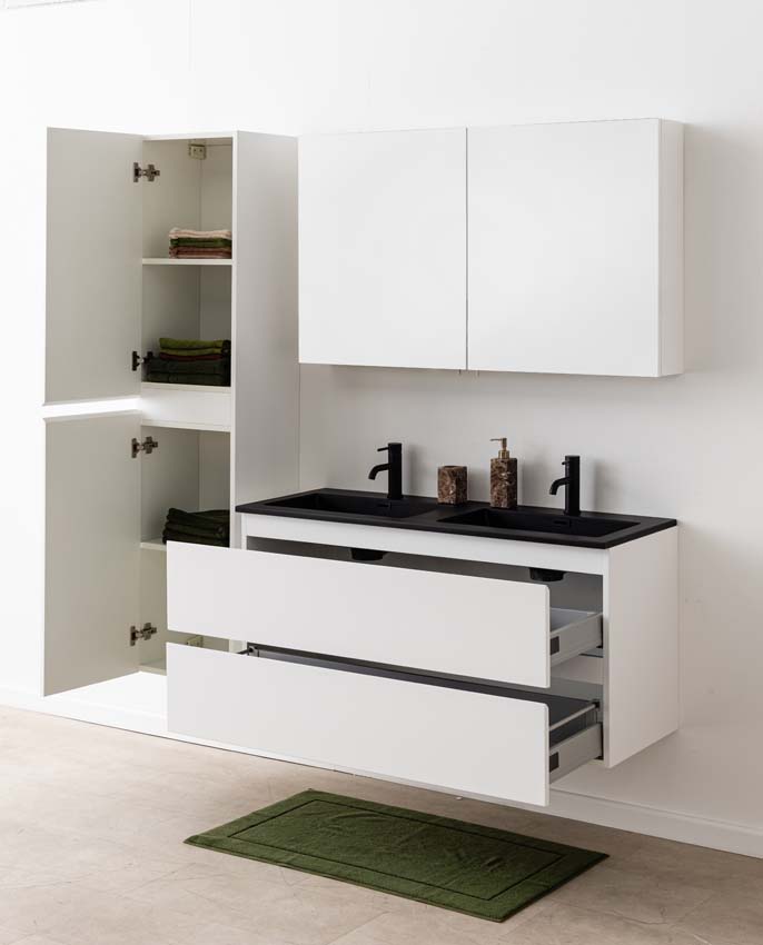 Meuble de salle de bain Tibo blanc avec lavabo double noir mat 120cm
