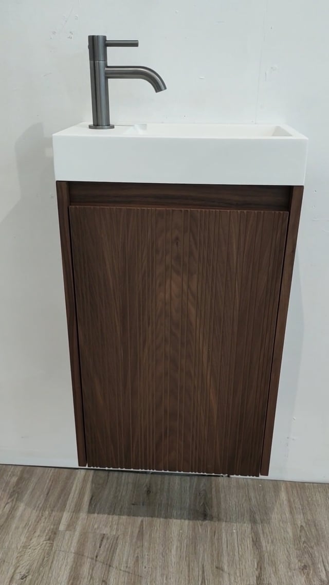 Toiletmeubel Warren walnoot lavabo glans wit 400 mm Toiletmeubel Warren walnoot lavabo glans wit 400 mm