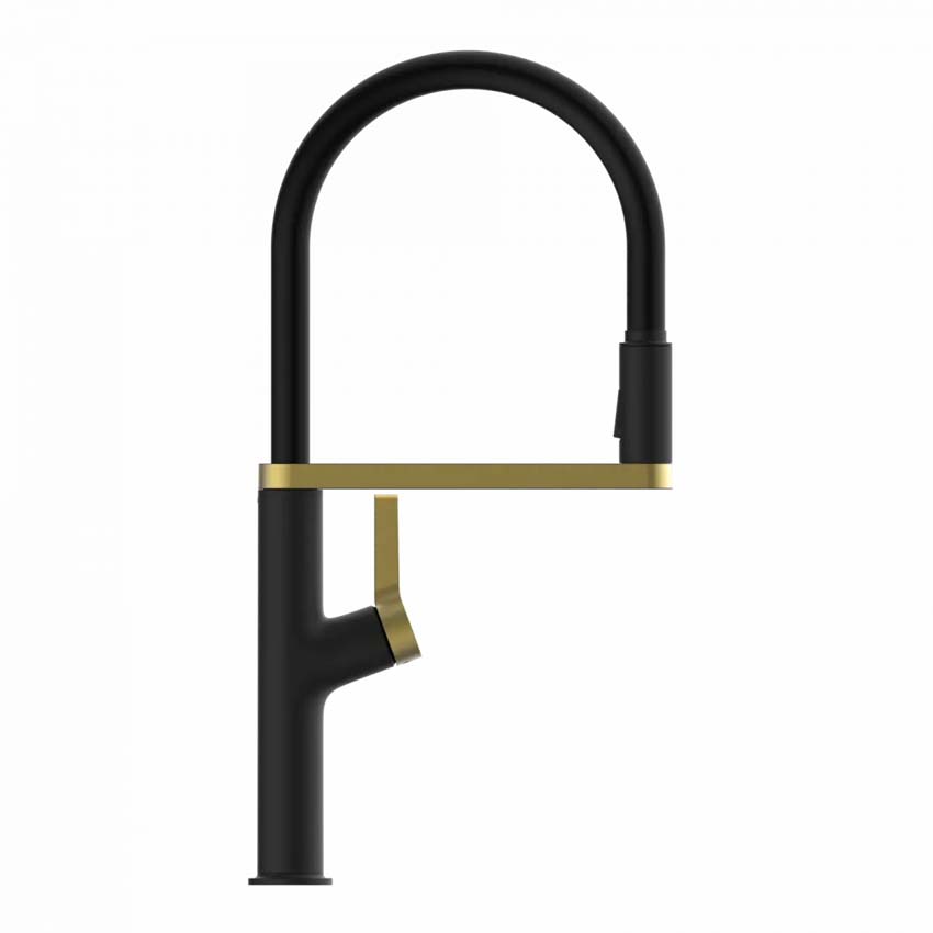 Keukenkraan Wasserwerk WK 2 mat zwart/mat goud met uittrekbare uitloop