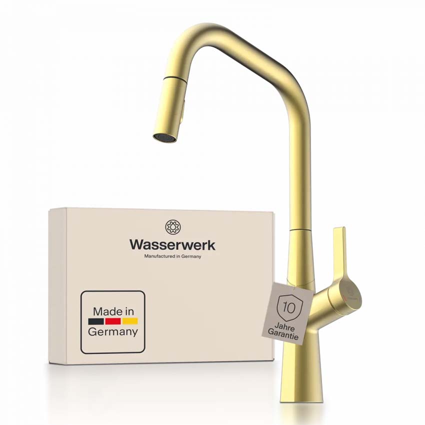 Keukenkraan Wasserwerk WK 9 Edge mat goud met uittrekbare uitloop