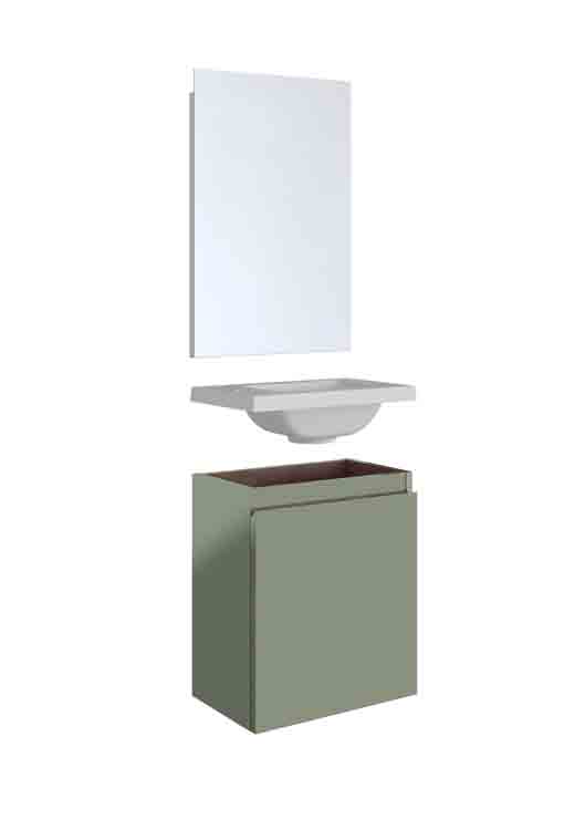 Toiletmeubel Allibert Atlanta saliegroen polybeton wastafel wit 48x40x25cm
